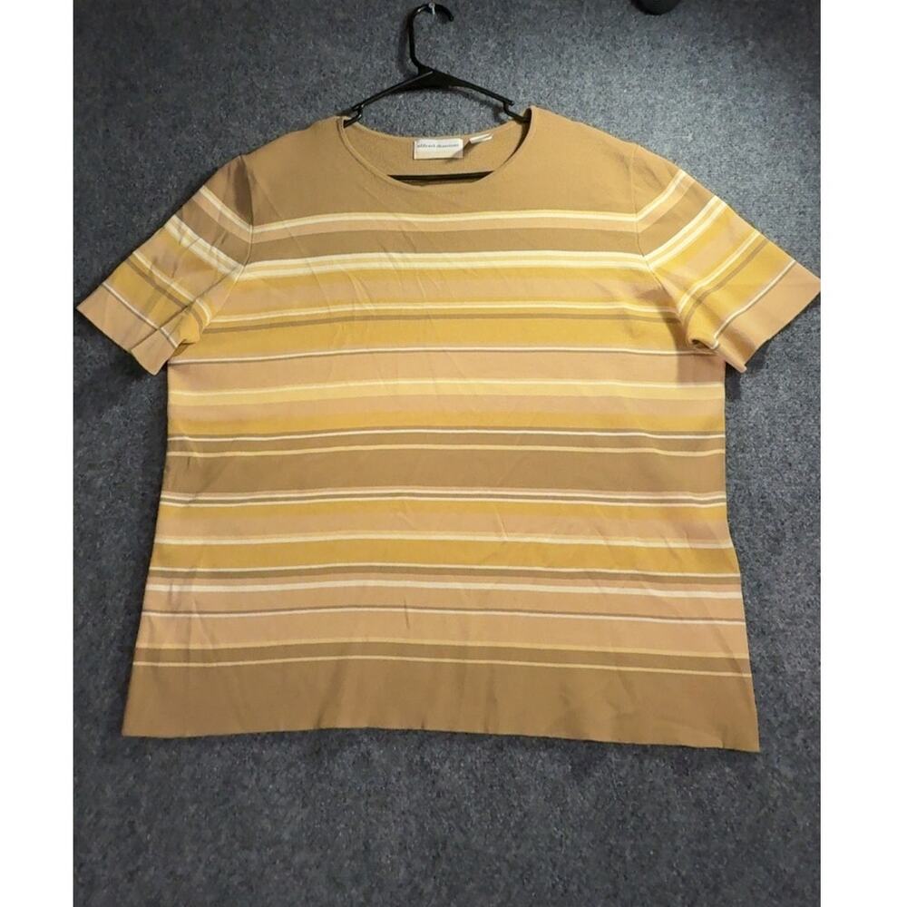 Alfred Dunner Women's Plus Size 2X Brown Tan Striped Knit Short Sleeve Top